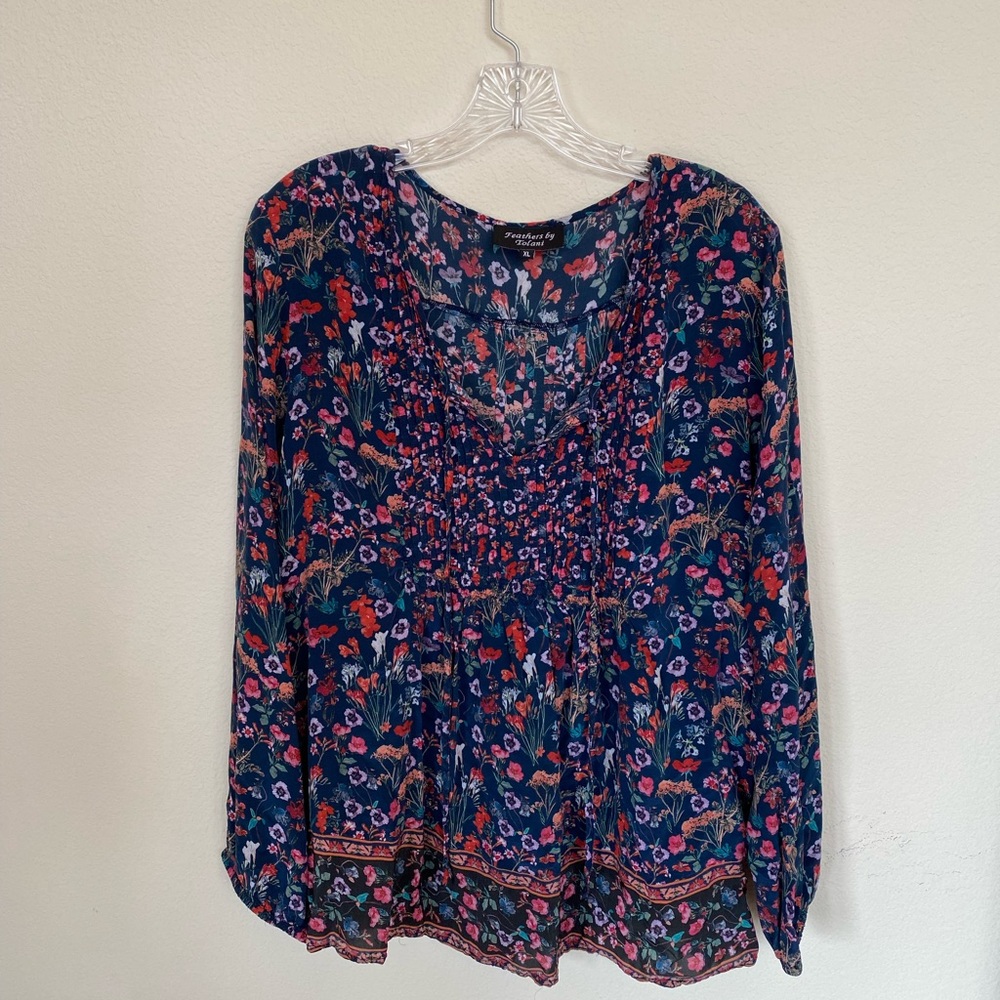 ANTHROPOLOGIE Feathers by Tolani floral tunic top, XL, EUC